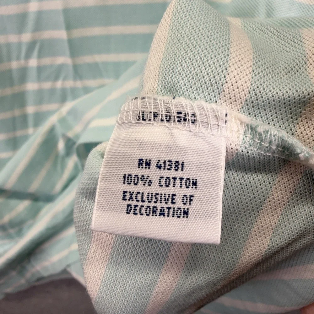 Ralph Lauren Polo Shirt Mens XL Blue White Striped Knit Oxford Cotton Casual